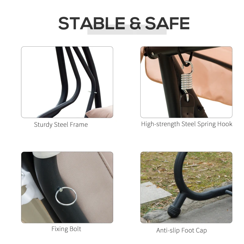 Outsunny Water Resistant Fabric 3-Seater Swing Chair w/ Cup Holder Beige