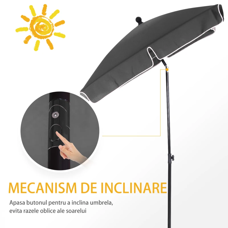 Outsunny Umbrelă de Grădină Înclinabilă cu Margini Ondulate și 4 Brațe din Aluminiu, 198x130x245 cm, Gri Închis
