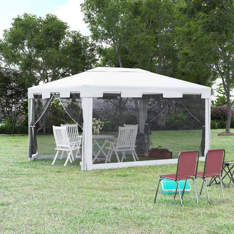 Outsunny Foisor in Tesatura PE cu Plasa de Tantari Alb, 4x3m