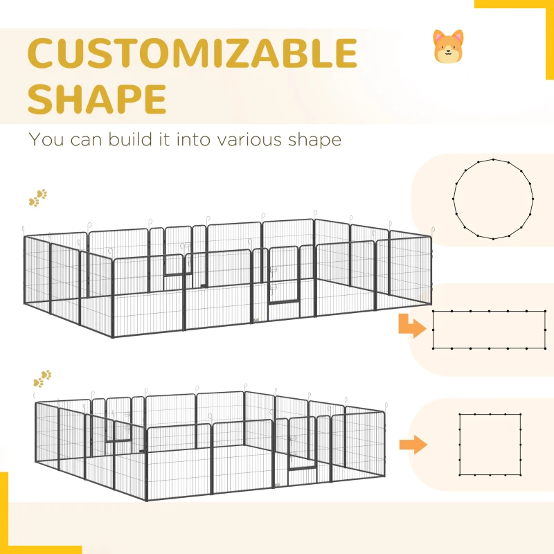PawHut 16 Panels Heavy Duty Puppy Playpen, for Small and Medium Dogs, Indoor and Outdoor Use - Grey