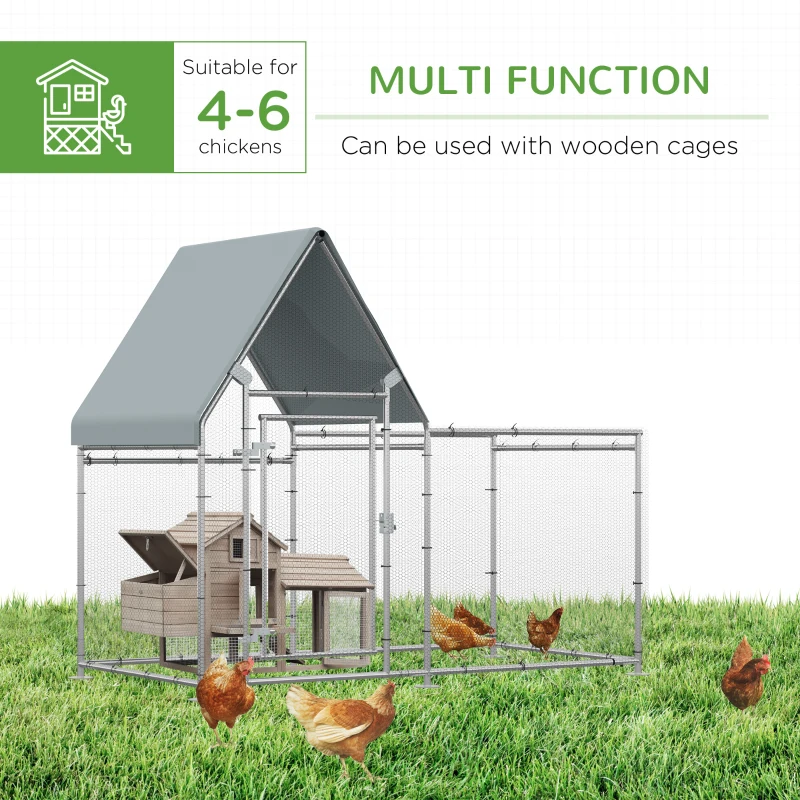 PawHut Walk In Chicken Run, Large Poultry Coop Cage Hen House Rabbit Hutch for 4-6 Chickens Outdoor Galvanized Metal Enclosure w/ Water-Resist Cover