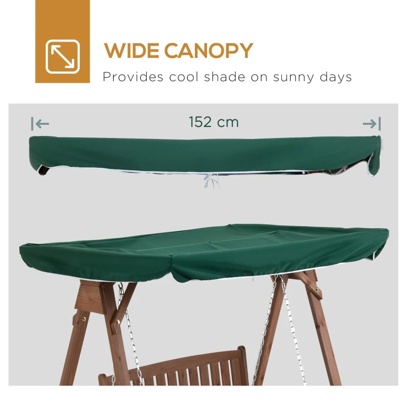 Outsunny 2 Seater Wooden Garden Swing Chair Seat Hammock Bench Loveseat Furniture Lounger Bed with Canopy - Green