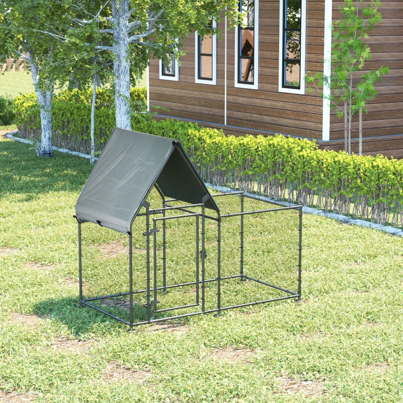 PawHut Walk In Chicken Run, Large Poultry Coop Cage Hen House Rabbit Hutch for 4-6 Chickens Outdoor Galvanized Metal Enclosure w/ Water-Resist Cover