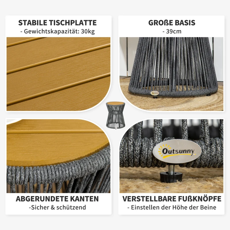 Outsunny stół ogrodowy w stylu boho, odporny na warunki atmosferyczne, rattan PE, 39 cm x 39 cm x 49 cm, czarny+naturalny
