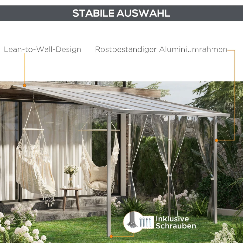 Outsunny Pergola, größenverstellbar, wetterbeständig, 300 cm x 300 cm x 273 cm, Weiß + Transparent