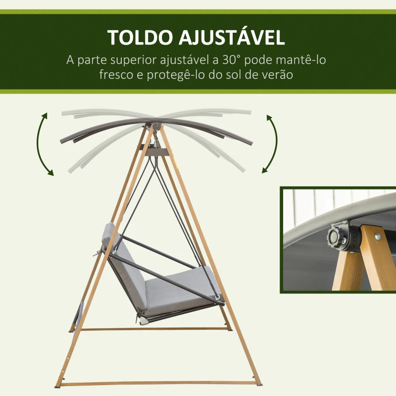 Outsunny Baloiço de Jardim 3 Lugares com Teto Ajustável Assento Acolchoado e Estrutura de Aço Carga 320 kg 224x133x173 cm Cinza