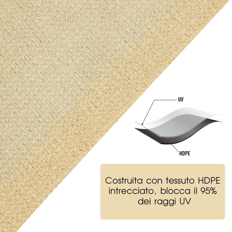 Outsunny Tenda Parasole Quadrata per Esterni in HDPE Traspirante, Protezione Raggi UV 95%, 360x360 cm