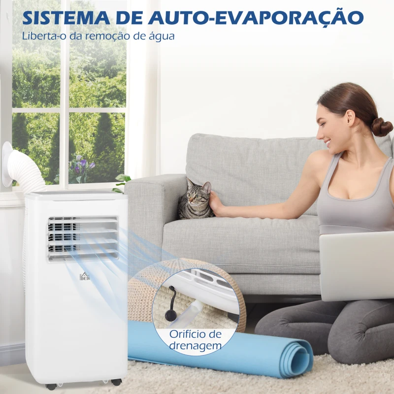 HOMCOM Ar Condicionado Portátil 9000BTU 1010W Refrigerador Ventoinha Desumidificadorc om Ecrã LED  e Temporizador 35,3x35x72,5 cm Branco