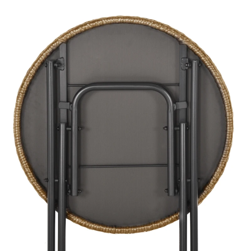 Outsunny Set 3 Pezzi Tavolino con Sedie da Giardino Pieghevoli Stile Boho Chic in Rattan e Acciaio