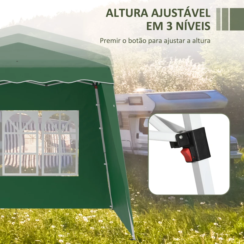 Outsunny Tenda Dobrável com 2 Paredes Laterais Altura Ajustável Proteção UV50+ e Bolsa de Transporte 240x240x250 cm Verde