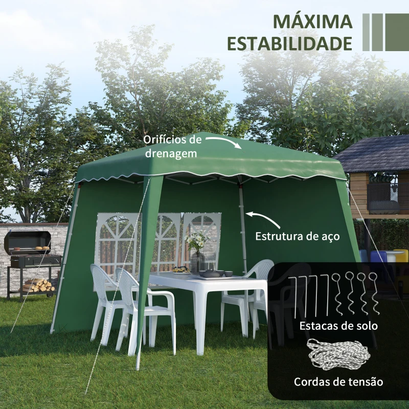 Outsunny Tenda Dobrável com 2 Paredes Laterais Altura Ajustável Proteção UV50+ e Bolsa de Transporte 240x240x250 cm Verde