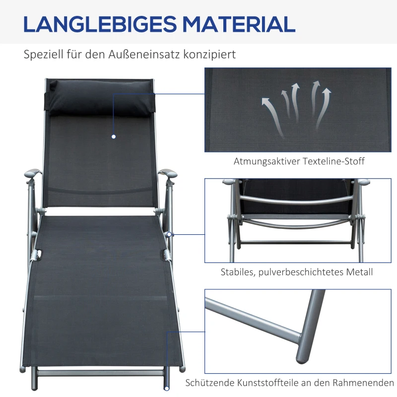 Outsunny Leżak, leżak ogrodowy, składany, regulowany, leżak, meble ogrodowe