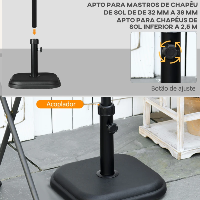 Outsunny Base para Chapéu de Sol 11 kg de Cimento para Mastros de Ø32-38 mm para Varanda Pátio Jardim Exterior 36x36x31 cm Preto