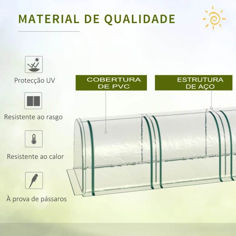 Outsunny Estufa para Jardim Estufa Pequena para Cultivo de Plantas com 4 Janelas 395x100x80 cm Transparente e Verde