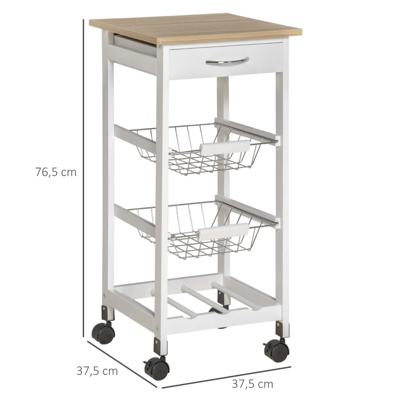 HOMCOM WÓZEK KUCHENNY SZAFKA BAREK NA KÓŁKACH biały