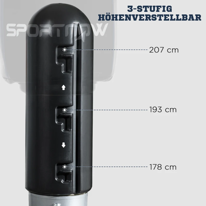 SPORTNOW Manekin Bokserski, Stojący, Regulowana Wysokość, Solidna Podstawa, Skóra Syntetyczna, Czarno-Szaro-Niebieski, 55 x 55 x 178-207 cm