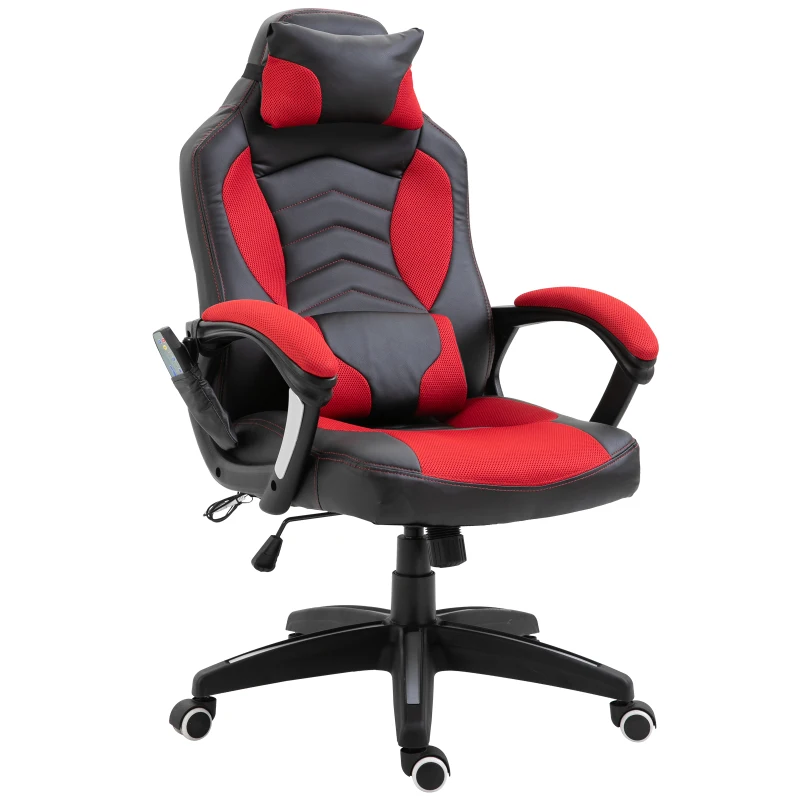 HOMCOM Luxe fauteuil/chaise de bureau gamer fonction massage + chauffage intégrée dossier inclinable rouge