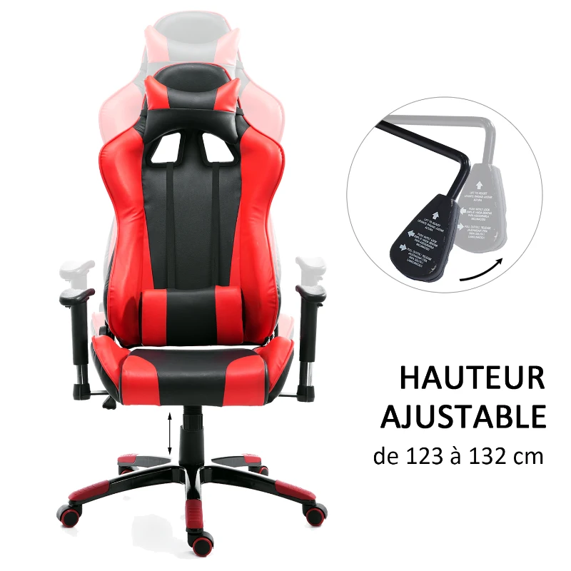 HOMCOM Fauteuil de bureau manager grand confort style baquet Racing pivotant inclinable avec coussins rouge noir