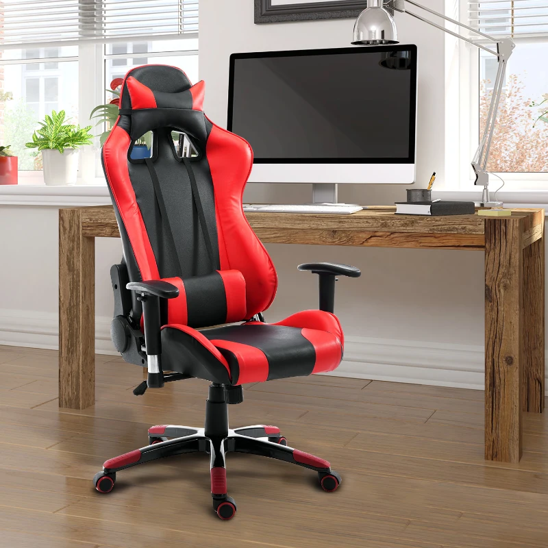 HOMCOM Fauteuil de bureau manager grand confort style baquet Racing pivotant inclinable avec coussins rouge noir