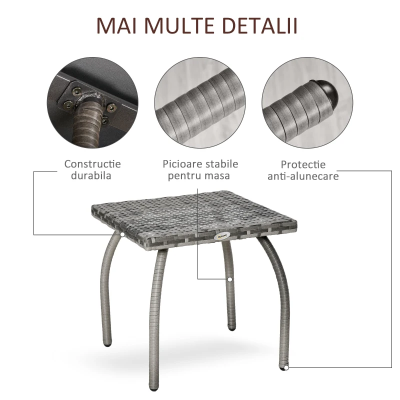 Outsunny Masuta din Ratan Sintetic pentru Exterior si Gradina Gri