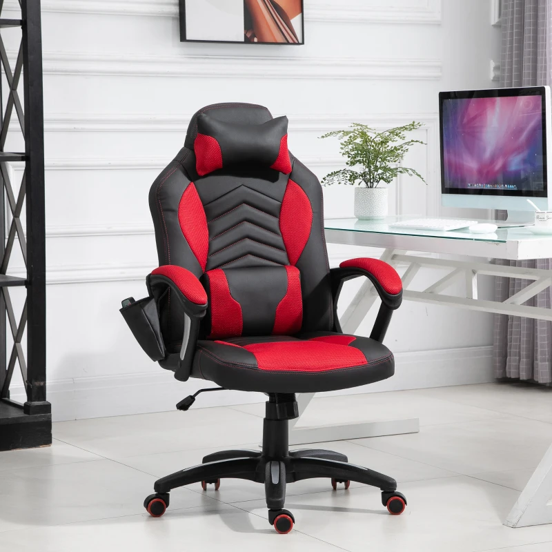 HOMCOM Luxe fauteuil/chaise de bureau gamer fonction massage + chauffage intégrée dossier inclinable rouge