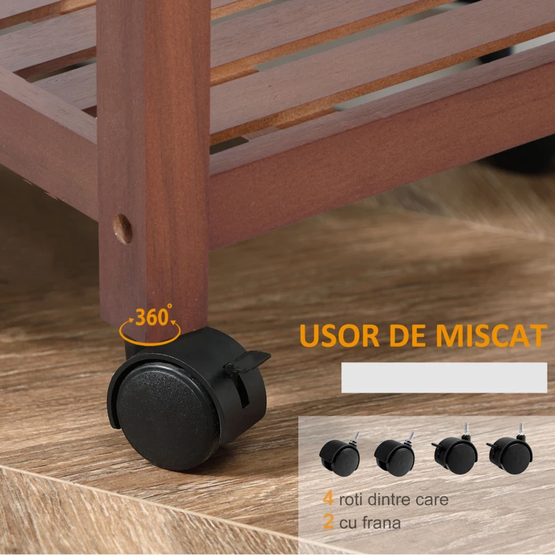 HOMCOM Carucior de Bucatarie cu 2 Sertare si 2 Torpedouri din Lemn si Bambu