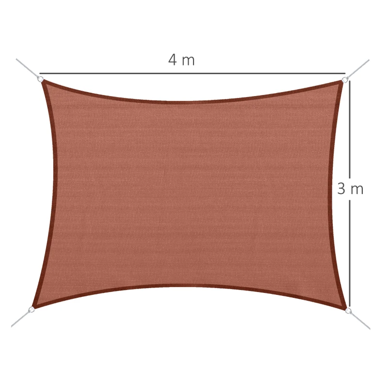 Outsunny Toldo Vela Retangular 3x4 m de HDPE com Proteção UV Aneis em Forma de D e Cordas para Jardim Pátio Piscina Vermelho Ferrugem