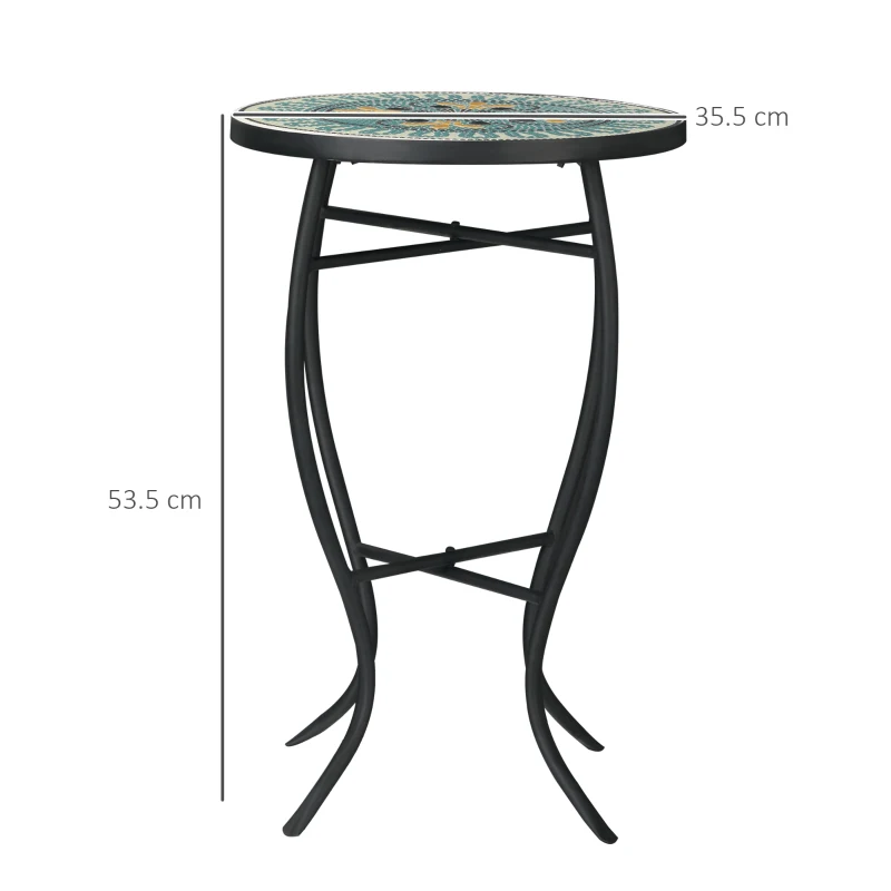 Outsunny Masuta de Gradina Rotunda din Metal cu Blat cu Mozaic, Ф35.5x53.5cm, Multicolor