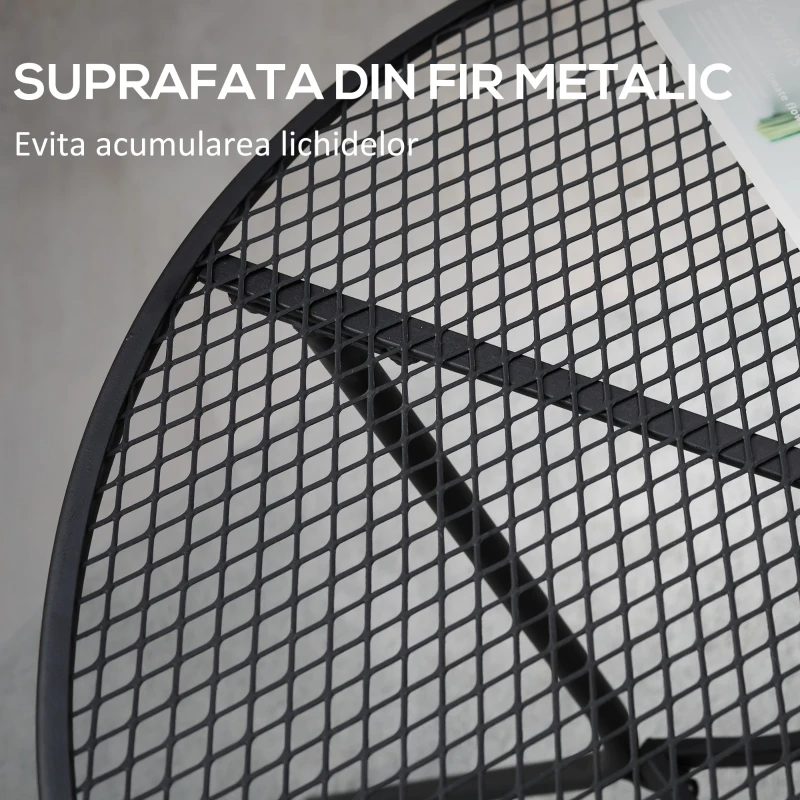 Masa mare rotunda Outsunny, de 91 cm. Masa de exterior din metal cu blat din plasa, pentru gradina, balcon, langa piscina, neagra