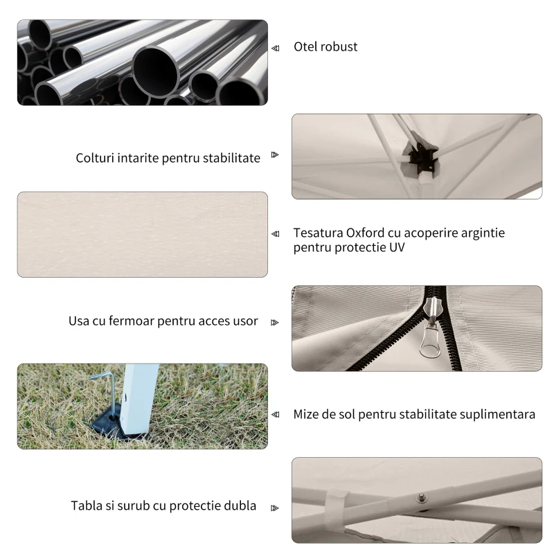 Outsunny foisor impermeabil cu pereti detasabili 3x3m, crem