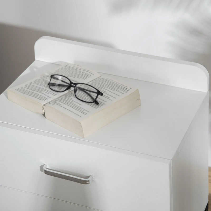 HOMCOM Mesita de Noche con 2 Cajones Borde Elevado Mesa Auxiliar para Dormitorio Salón Cama Oficina 40x29x58 cm Blanco