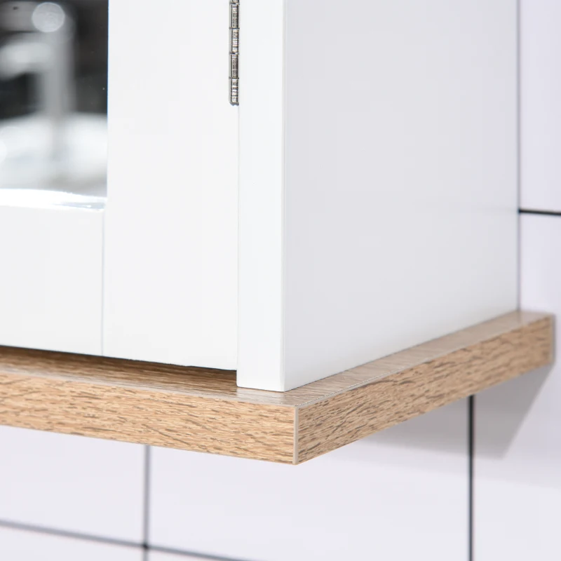 kleankin Armario de Baño de Pared con Espejo 2 Puertas Estante Ajustable en 3 Posiciones Espacio de Almacenaje para Cocina Medicinas 56x14x46 cm Blanco