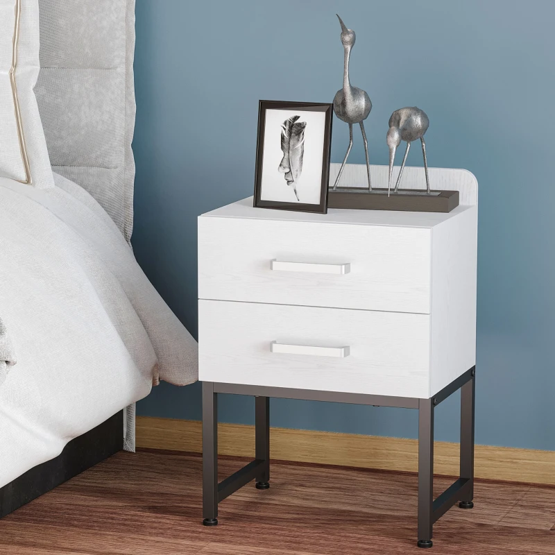 HOMCOM Mesita de Noche con 2 Cajones Borde Elevado Mesa Auxiliar para Dormitorio Salón Cama Oficina 40x29x58 cm Blanco