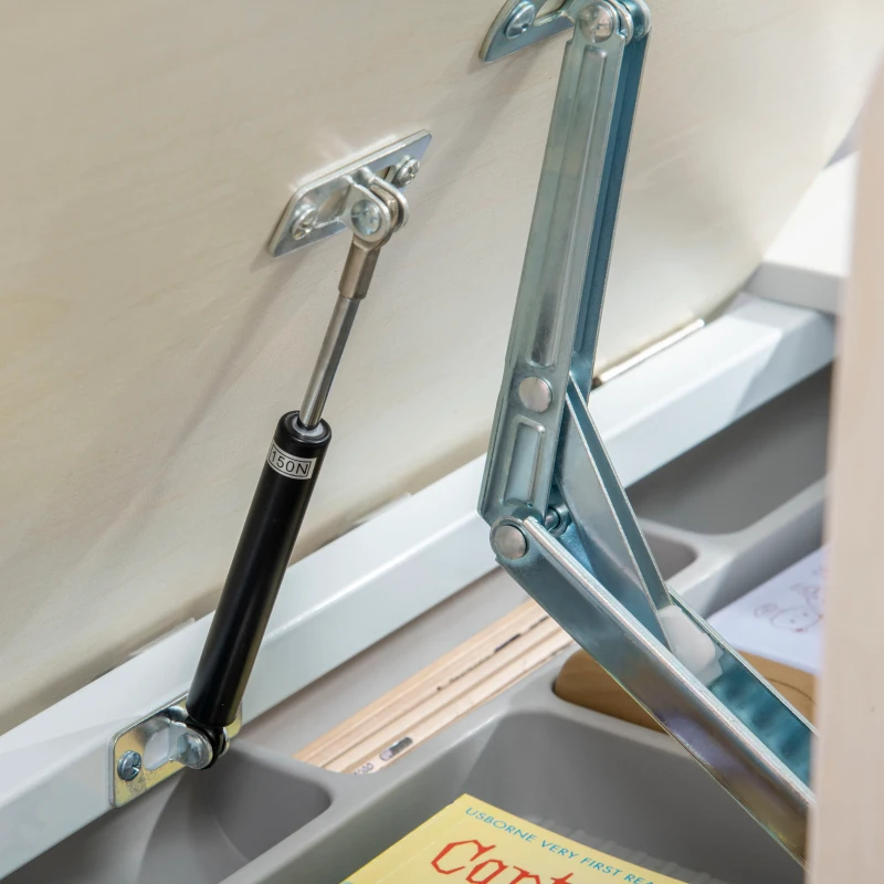 HOMCOM Bureau enfant hauteur réglable, plateau inclinable - 3 étagères, 2 niches, tablette coulissante à rangement gris blanc