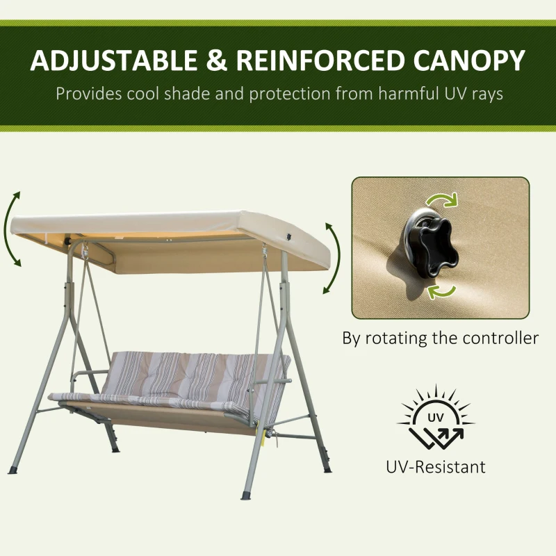 Outsunny Dondolo da Giardino 3 Posti in Acciaio con Tetto Regolabile e Cuscini