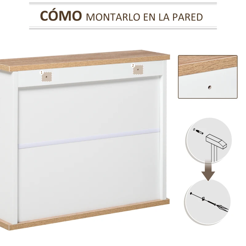 kleankin Armario de Baño de Pared con Espejo 2 Puertas Estante Ajustable en 3 Posiciones Espacio de Almacenaje para Cocina Medicinas 56x14x46 cm Blanco