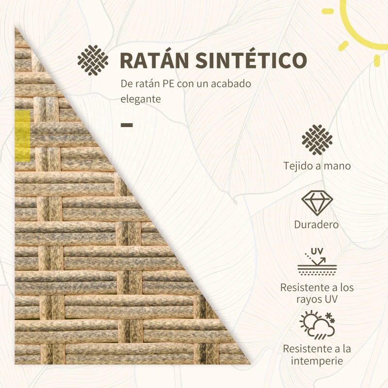 Outsunny Conjunto Mesa y 2 Sillas de Jardín de Ratán Sintético con 2 Cojines Decorativos 46x46x48 cm y 59x71x80 cm Marrón