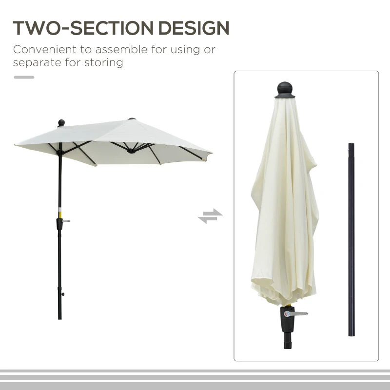 Outsunny 2m Half Garden Parasol Umbrella with Double-Sided Canopy Crank Handle Cross Base for Balcony Patio Cream White