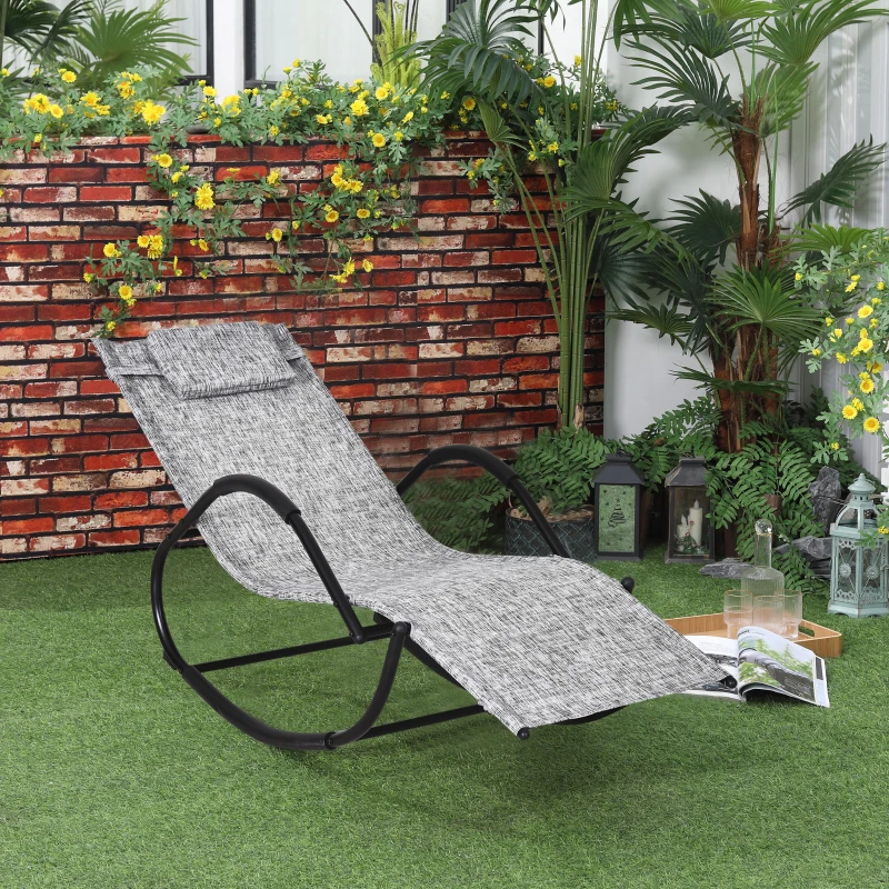 Outsunny Steel Frame Zero Gravity Rocking Lounge Chair w/ Pillow Grey(m-2)