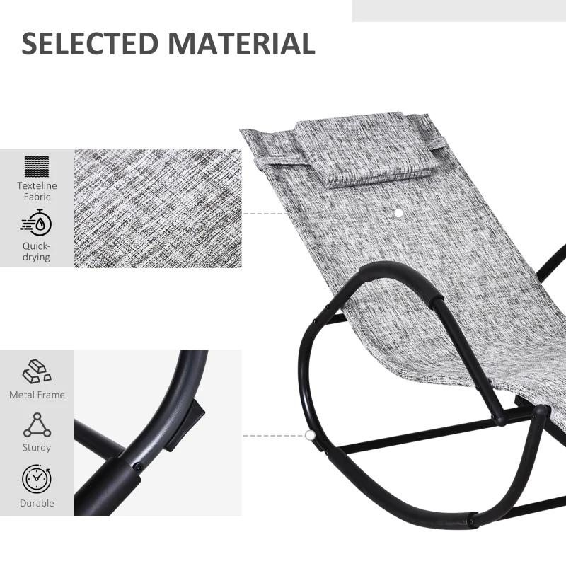 Outsunny Steel Frame Zero Gravity Rocking Lounge Chair w/ Pillow Grey(m-6)