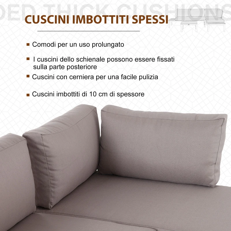 Outsunny Set de Gradina 3 Piese cu 1 masuta si 2 canapele , Culoare Gri si Lemn Natur