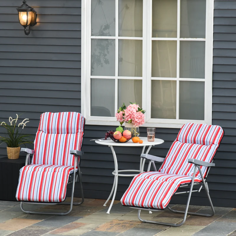 Outsunny Set of 2 Foldable Patio Sun Lounger Adjustable Garden Recliner Seat Red/White