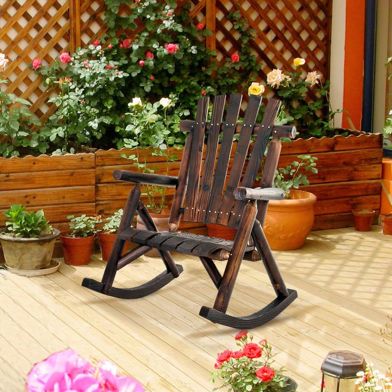 Outsunny Fir Wood Rocking Chair Ergonomically Designed Adirondack Garden Rocker for Patio Balcony Deck  Brown