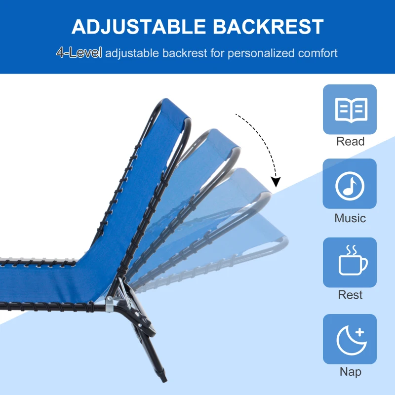 Outsunny Folding Sun Lounger 2m with 3 Positions Adjustable Backrest 600 D Texteline for Camping Hiking Picnic Blue