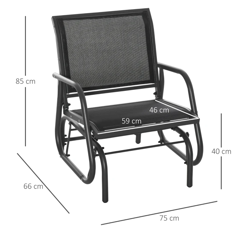 Outsunny Outdoor Glider Rocking Chair w/ Weather & UV Resistance Quick-drying Mesh Seat for Porch, Yard Grey/Black