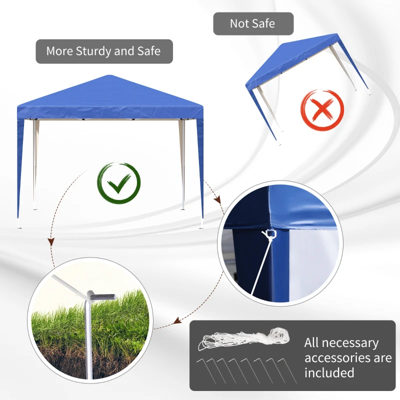 Outsunny 3 x 3M Garden Pop Up Gazebo Height Adjustable Marquee Party Tent Wedding Canopy with Carrying Bag, Blue(m-7)