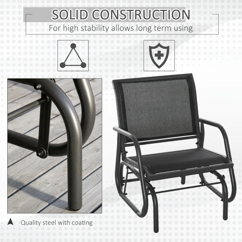 Outsunny Outdoor Glider Rocking Chair w/ Weather & UV Resistance Quick-drying Mesh Seat for Porch, Yard Grey/Black