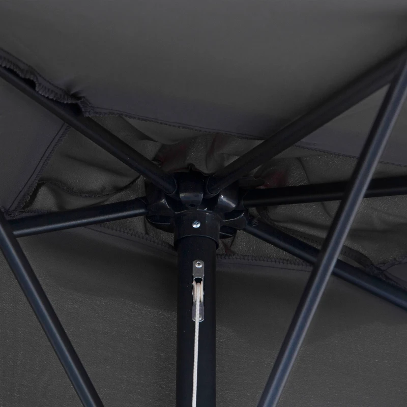 Outsunny Patio Half Parasol, Balcony Semi Round Umbrella with Crank Handle, 2.3m, Grey