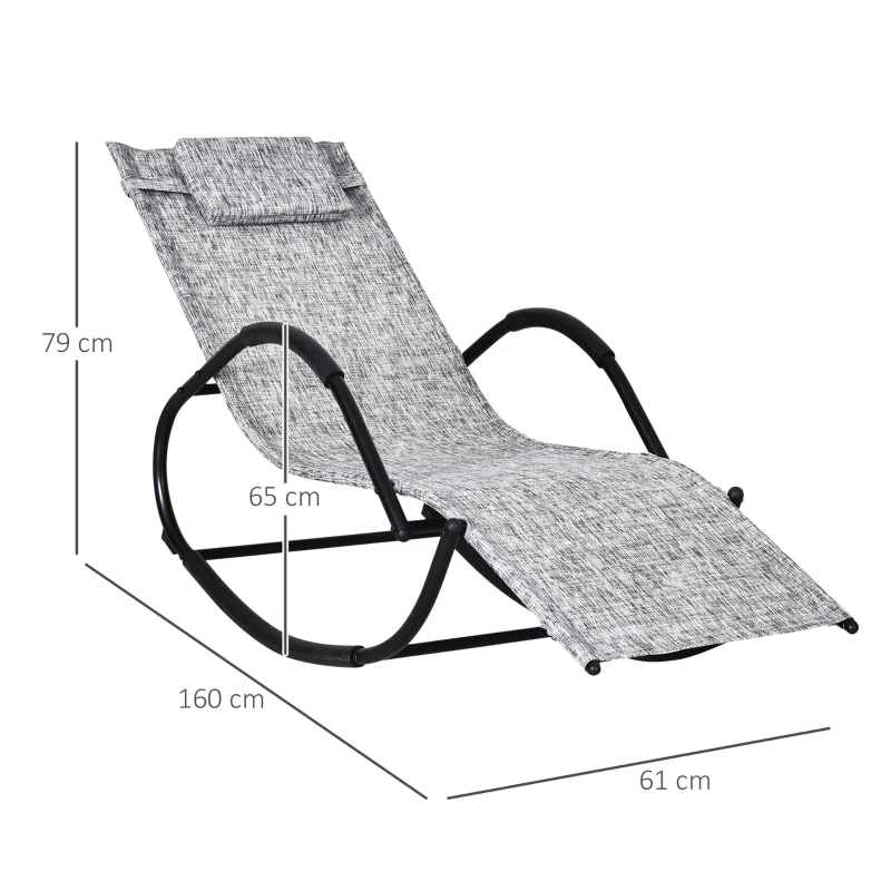 Outsunny Steel Frame Zero Gravity Rocking Lounge Chair w/ Pillow Grey(m-3)