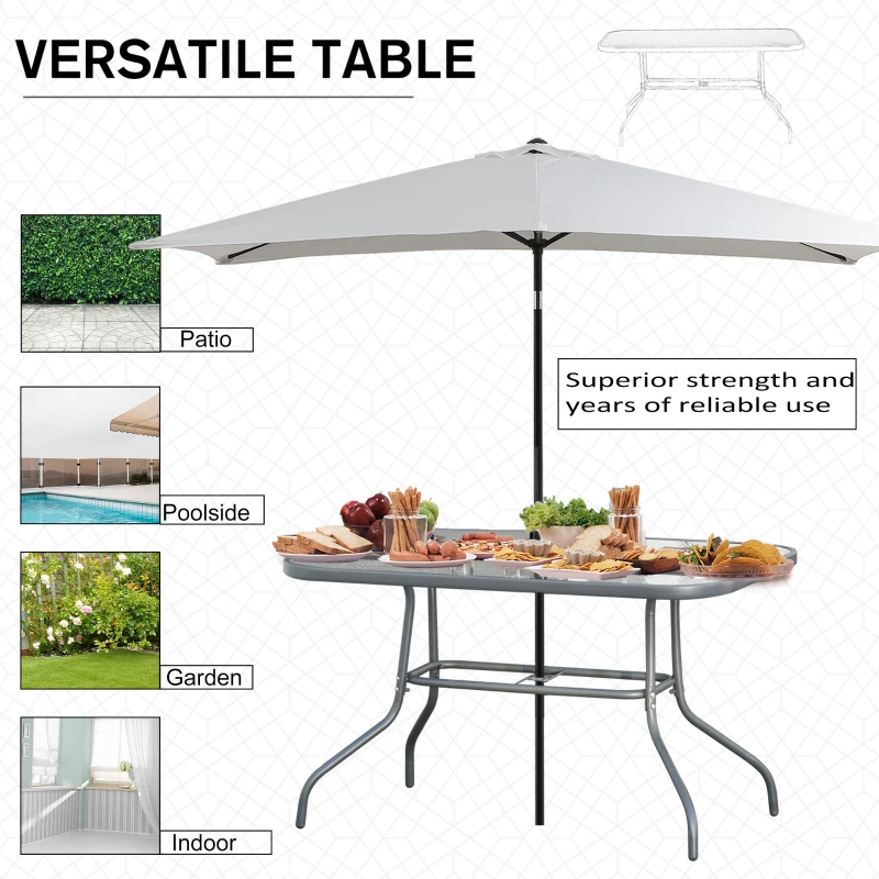 Outsunny Aquatex Glass Garden Table Curved Metal Frame Parasol Hole 4 Legs Outdoor Gre